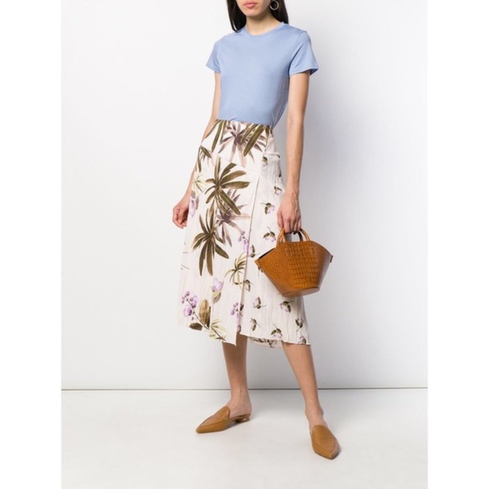 VINCE Tropical Garden Midi Surplice Skirt Size 10